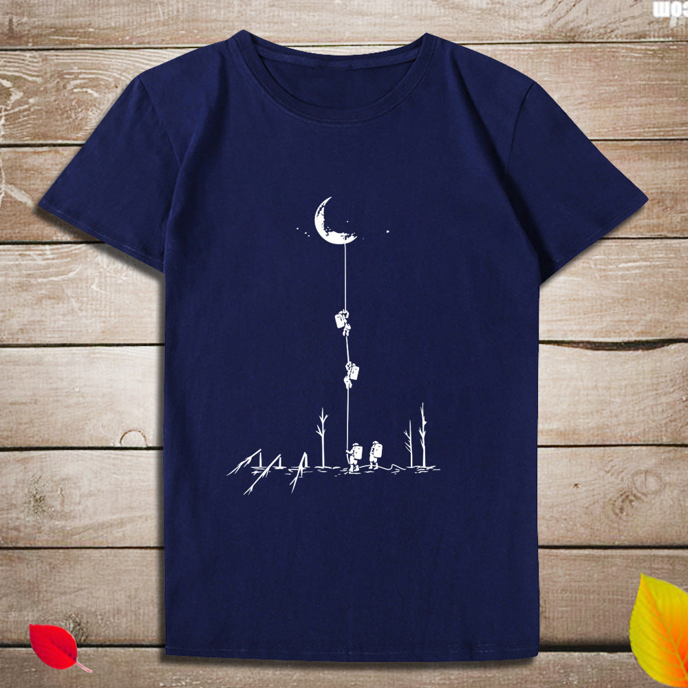 Top print moon wood fun T-shirt