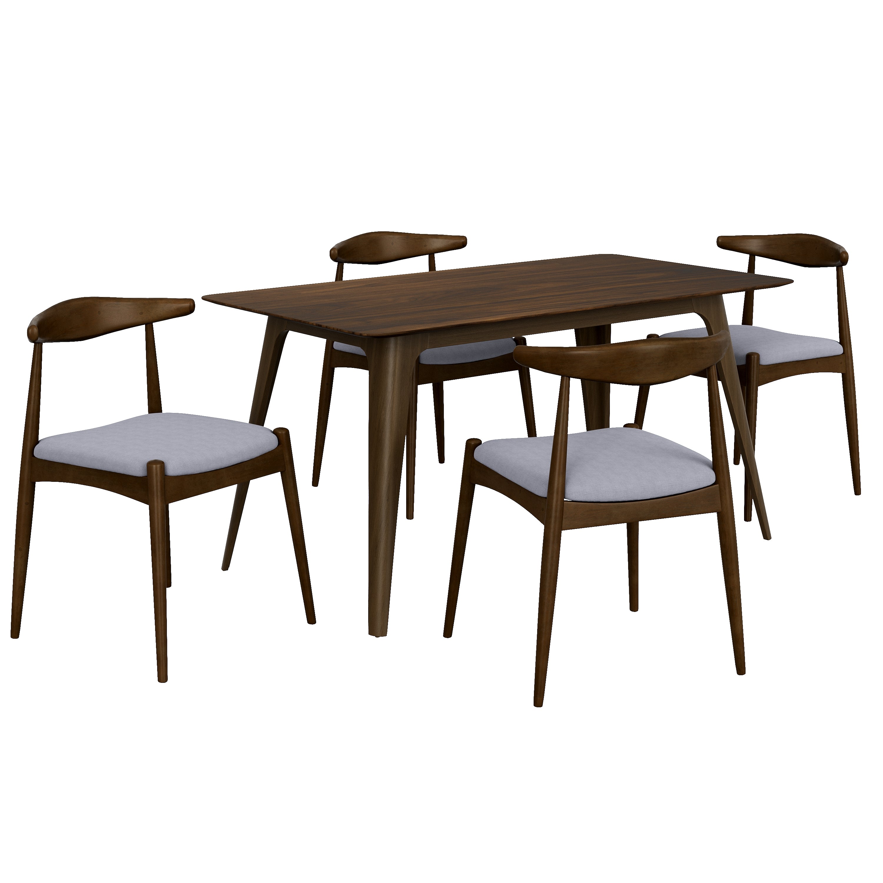 5-Piece Dining Set 1 Table 4 Chairs, Rubberwood Frame, Faux Wood Tabletop, Retro - Elegant For Kitchen & Family Dining, Walnut-Light Gray