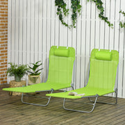 2 Piece Folding Chaise Lounge Chairs, Pool Sun Tanning Chairs with Reclining Back, Breathable Mesh Seat, Headrest for Beach, Yard, Patio, Green