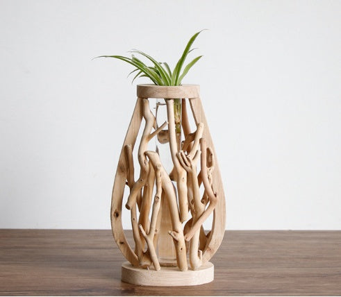 Pure Handwork Wooden Vase Decorated Solid Wood Flower Pot For Creative Glass Floral Hydroponic Container Home Decorative Vase