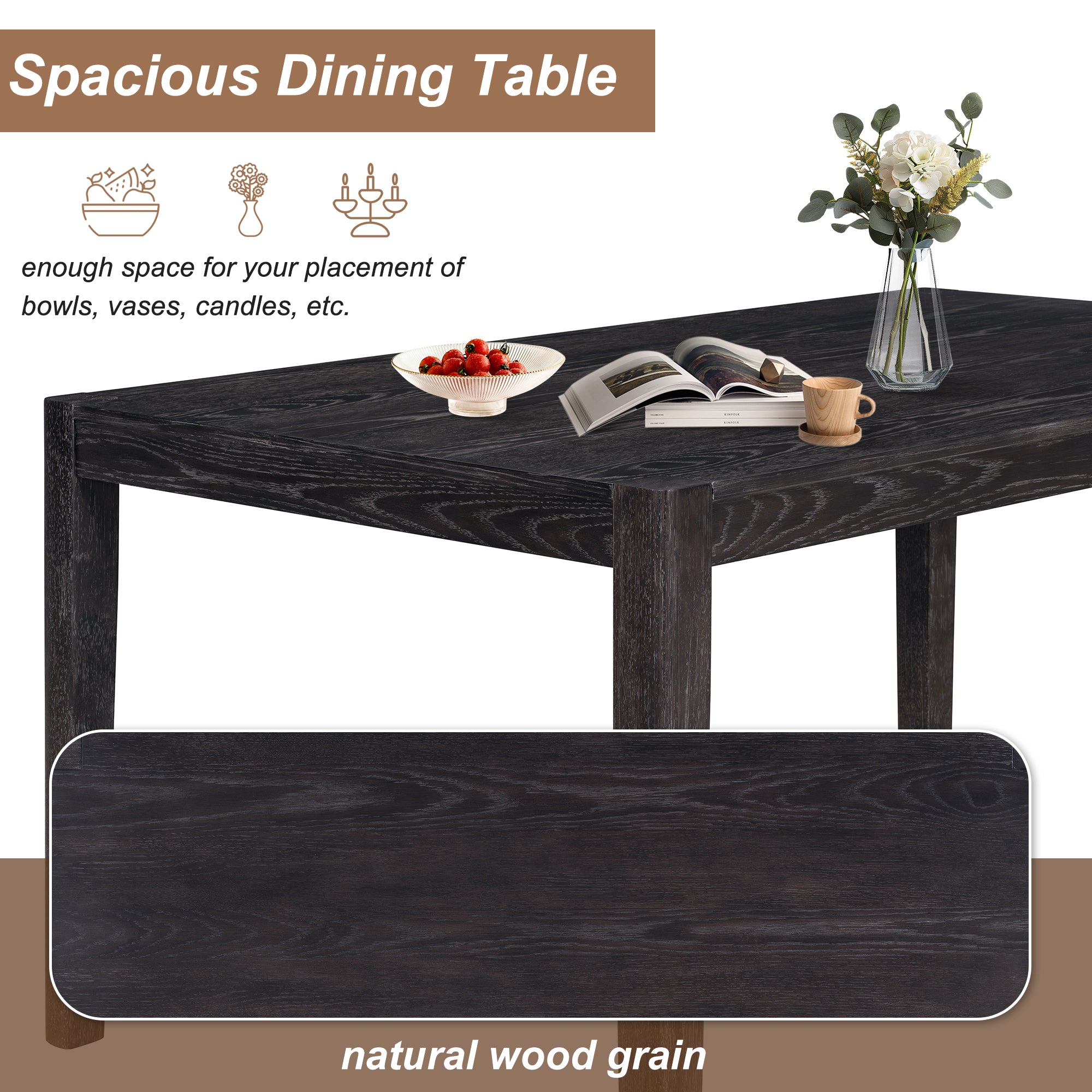 TREXM 7-Piece Retro Dining Table Set For 6  1 Rectangular Wood Dining Table Set For 6 With Upholstered Chairs For Dining Room And Kitchen  Espresso