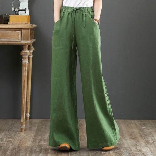 Summer Literary Cotton And Linen Women's Trousers Loose Large Size Wide-Leg Pants High-Waist Mopping Pants Straight Trousers Linen Pants