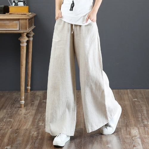 Summer Literary Cotton And Linen Women's Trousers Loose Large Size Wide-Leg Pants High-Waist Mopping Pants Straight Trousers Linen Pants