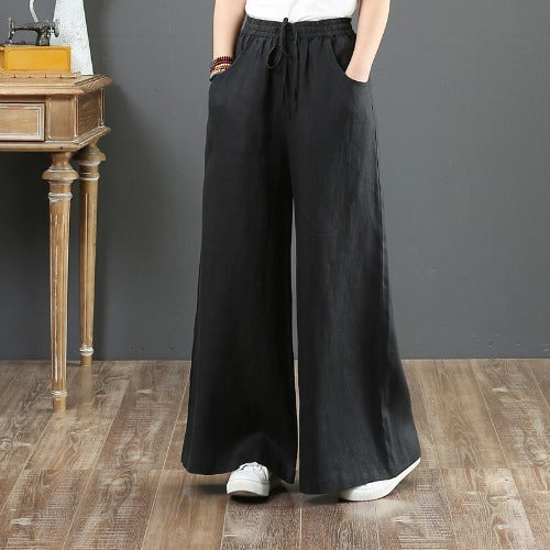 Summer Literary Cotton And Linen Women's Trousers Loose Large Size Wide-Leg Pants High-Waist Mopping Pants Straight Trousers Linen Pants