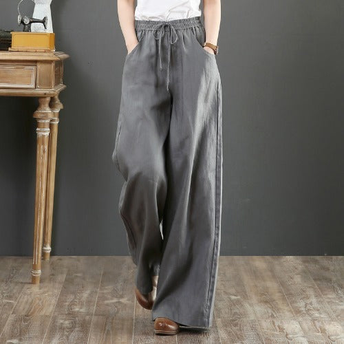 Summer Literary Cotton And Linen Women's Trousers Loose Large Size Wide-Leg Pants High-Waist Mopping Pants Straight Trousers Linen Pants