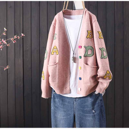 Autumn and winter new products loose long-sleeved knitted cardigan sweater women