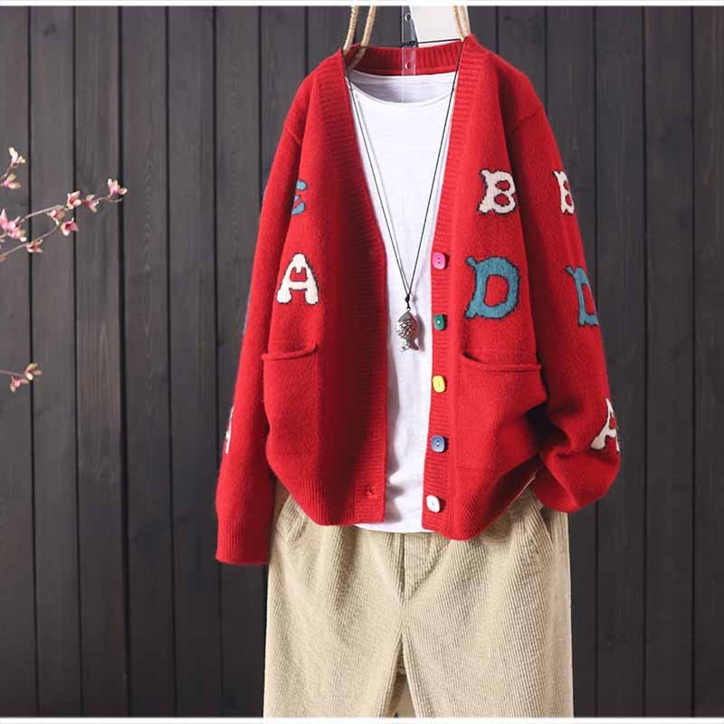 Autumn and winter new products loose long-sleeved knitted cardigan sweater women