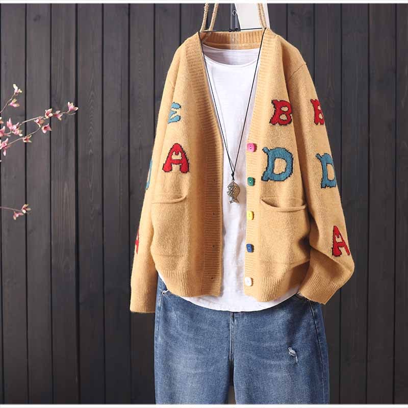 Autumn and winter new products loose long-sleeved knitted cardigan sweater women