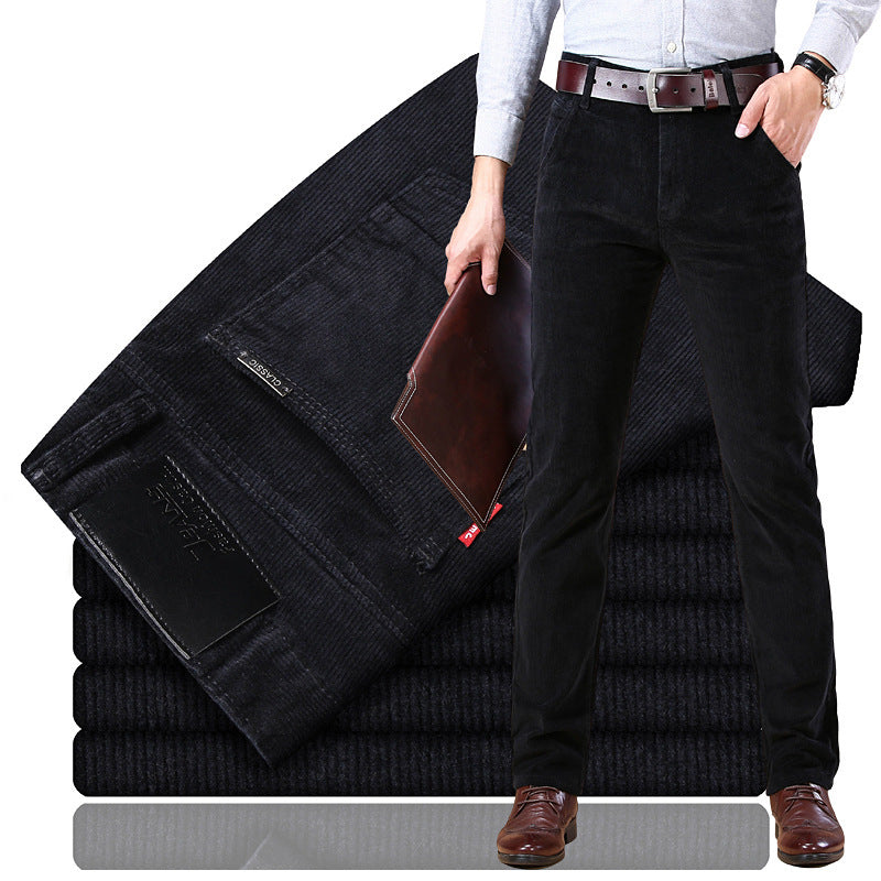 Explosive Style Straight Slim Stretch Casual Trousers Middle-Aged Plus Size Pants Business Wild Men's Corduroy Pants Trend