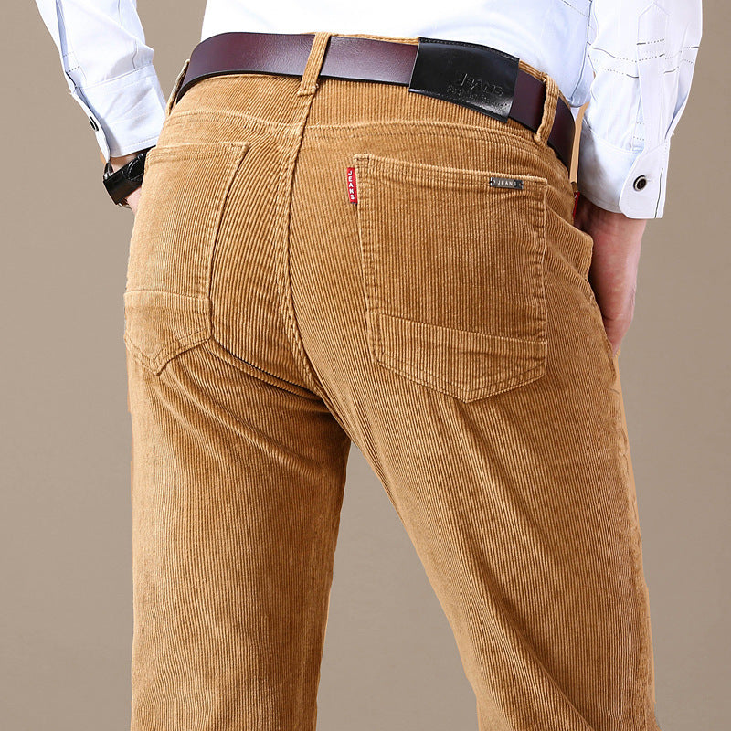 Explosive Style Straight Slim Stretch Casual Trousers Middle-Aged Plus Size Pants Business Wild Men's Corduroy Pants Trend