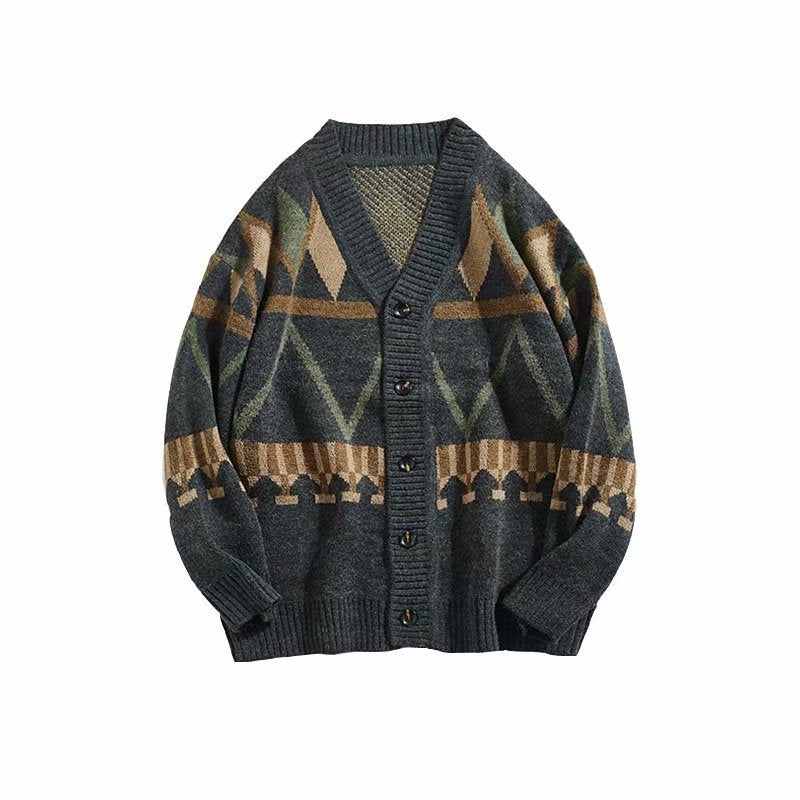 V-neck Cardigan Sweater Men Ethnic Style