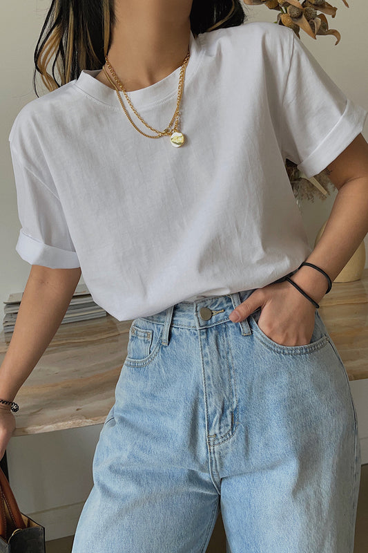 Homemade Cotton Versatile Loose White T-shirt For Women