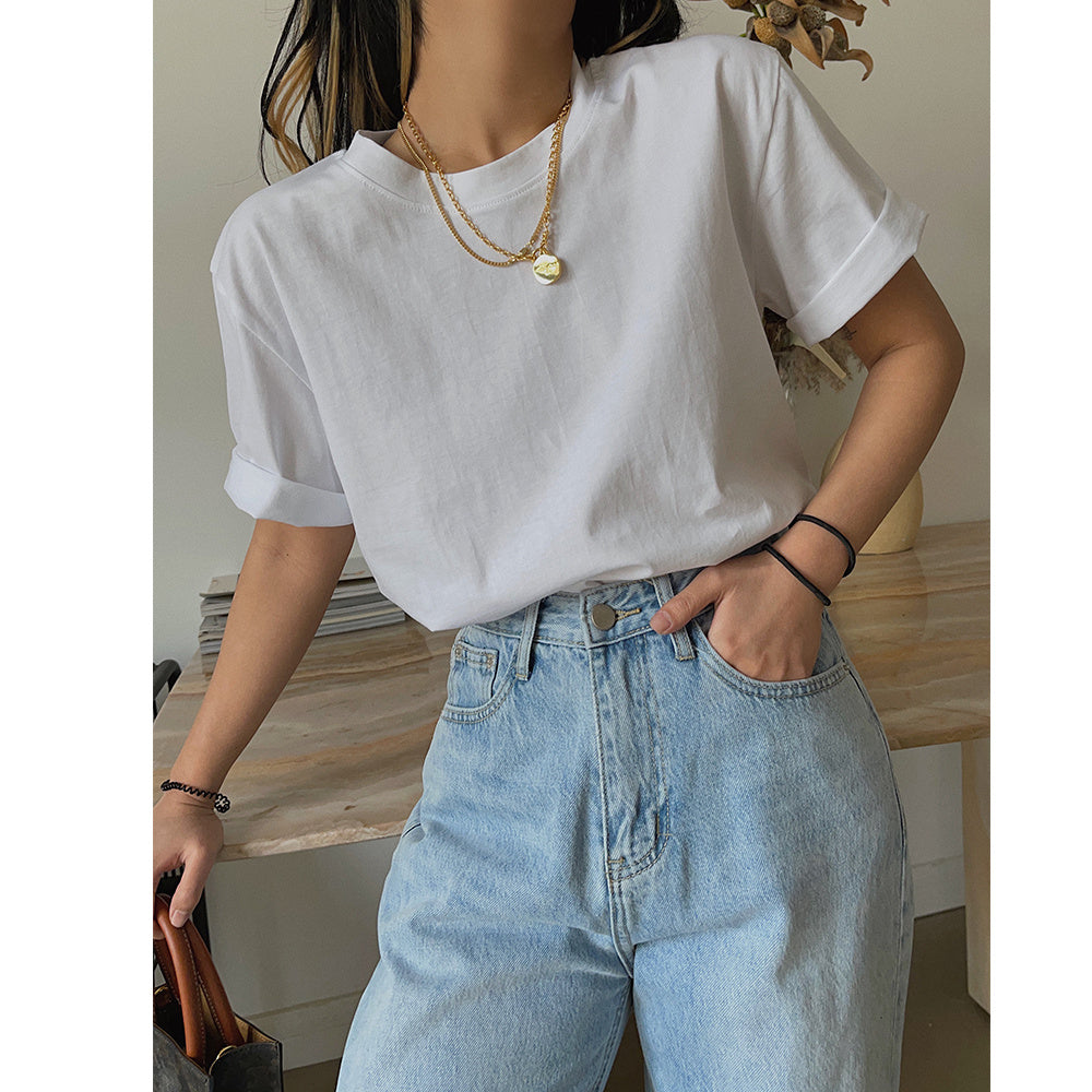 Homemade Cotton Versatile Loose White T-shirt For Women