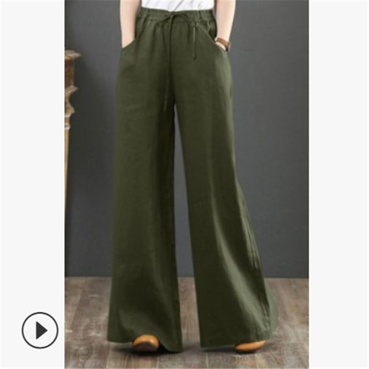 Summer Literary Cotton And Linen Women's Trousers Loose Large Size Wide-Leg Pants High-Waist Mopping Pants Straight Trousers Linen Pants