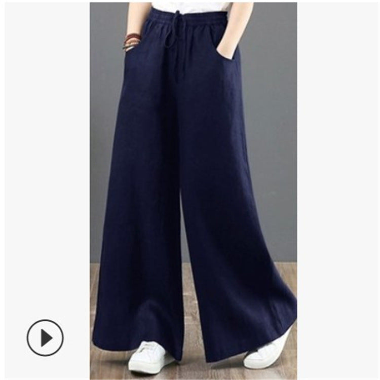 Summer Literary Cotton And Linen Women's Trousers Loose Large Size Wide-Leg Pants High-Waist Mopping Pants Straight Trousers Linen Pants