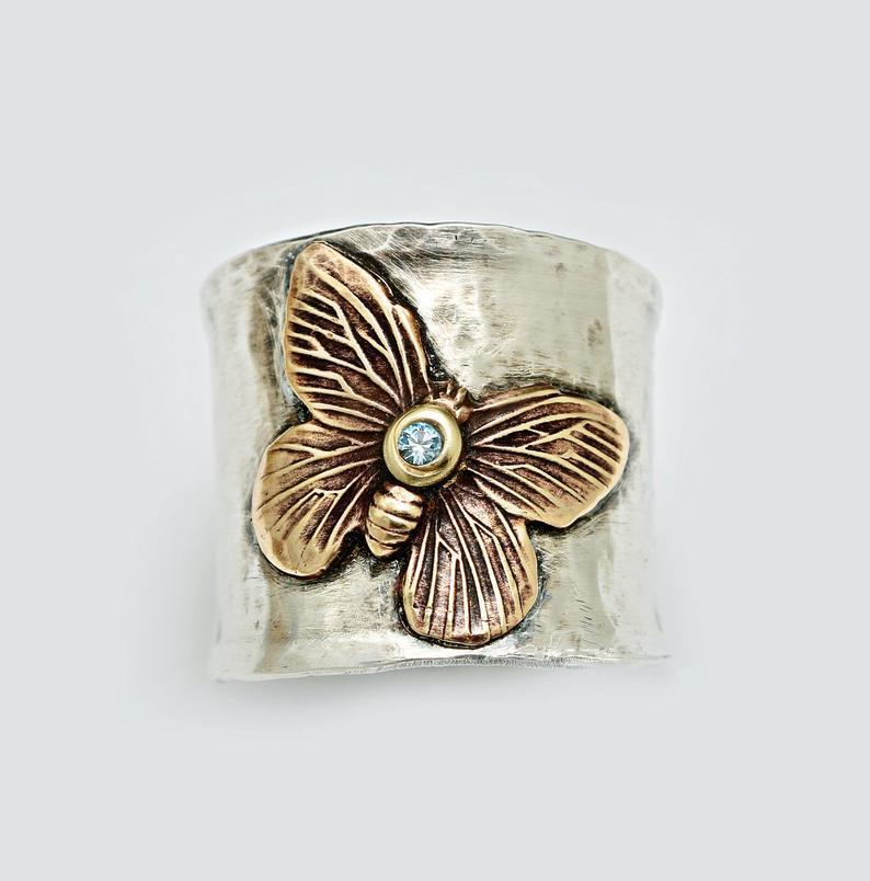 European And American Retro Two-tone Butterfly Ring Retro Ring Hand Jewelry