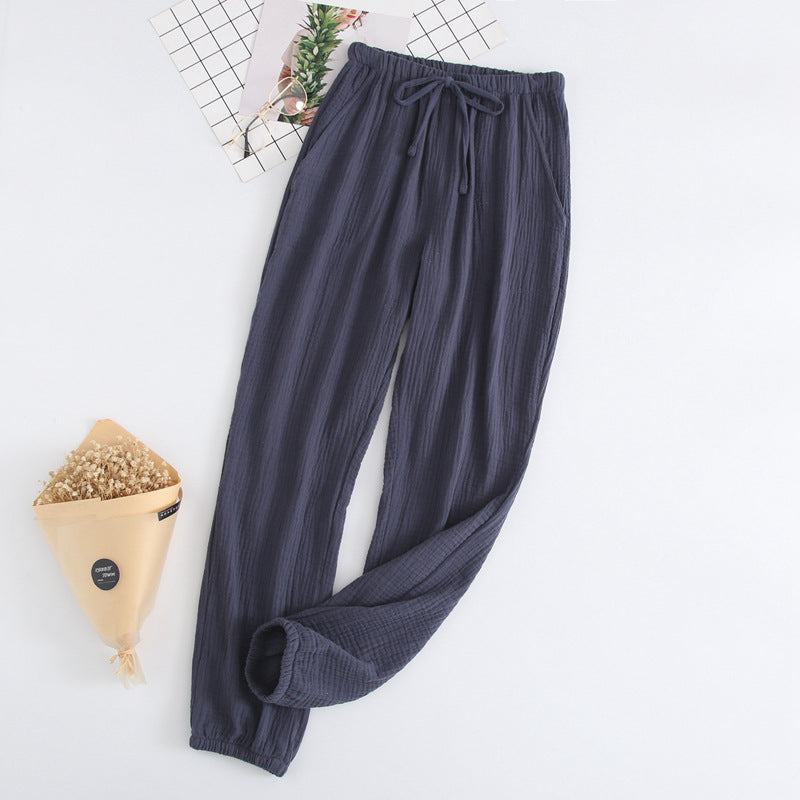 Summer Cotton Women's Loose Home Trousers Cotton Crepe Pajama Pants