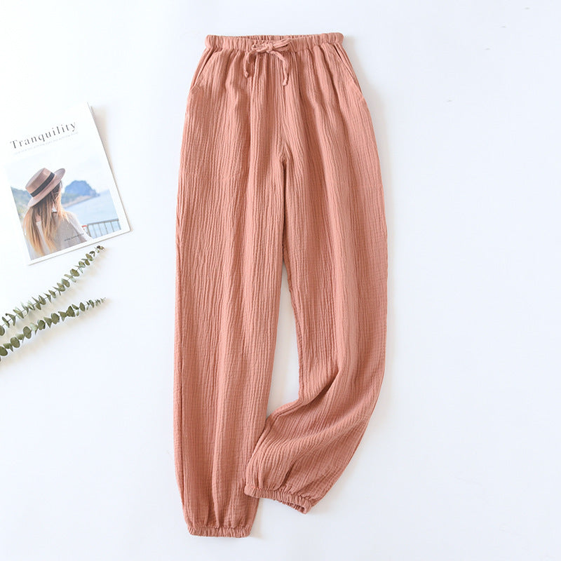 Summer Cotton Women's Loose Home Trousers Cotton Crepe Pajama Pants