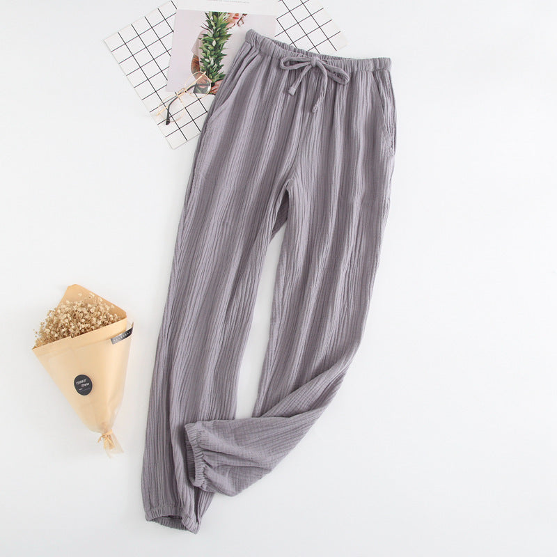 Summer Cotton Women's Loose Home Trousers Cotton Crepe Pajama Pants