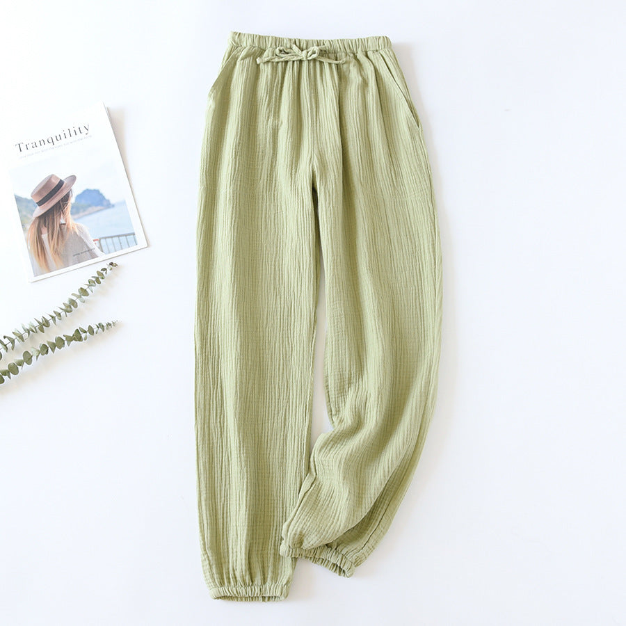 Summer Cotton Women's Loose Home Trousers Cotton Crepe Pajama Pants