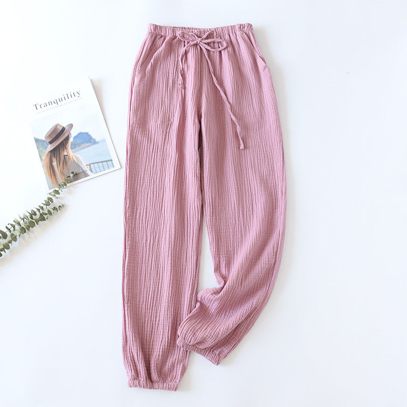 Summer Cotton Women's Loose Home Trousers Cotton Crepe Pajama Pants