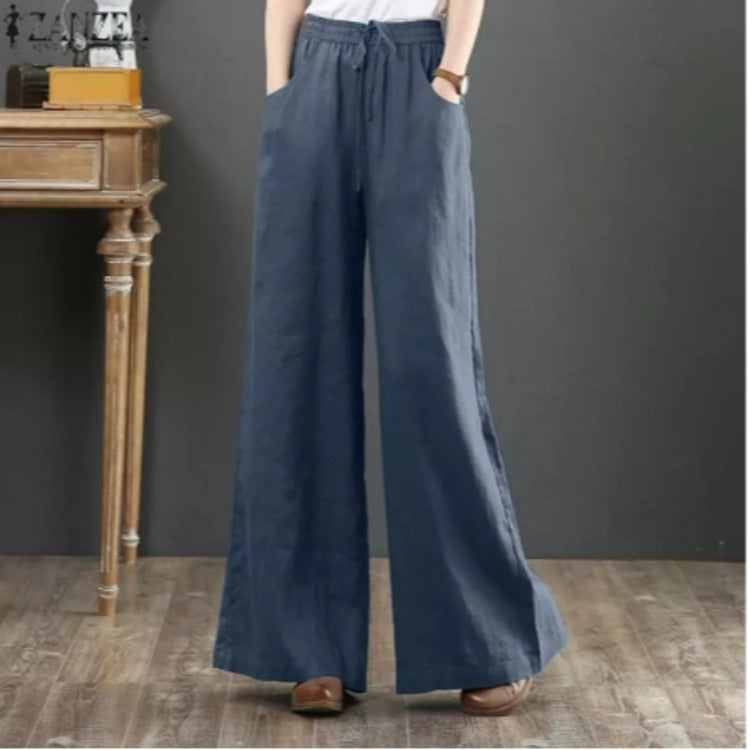 Summer Literary Cotton And Linen Women's Trousers Loose Large Size Wide-Leg Pants High-Waist Mopping Pants Straight Trousers Linen Pants