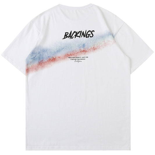 Summer Rainbow Print Short Sleeve T-shirt Men''s Loose Round Neck Cotton Half Sleeve Trendy T-shirt