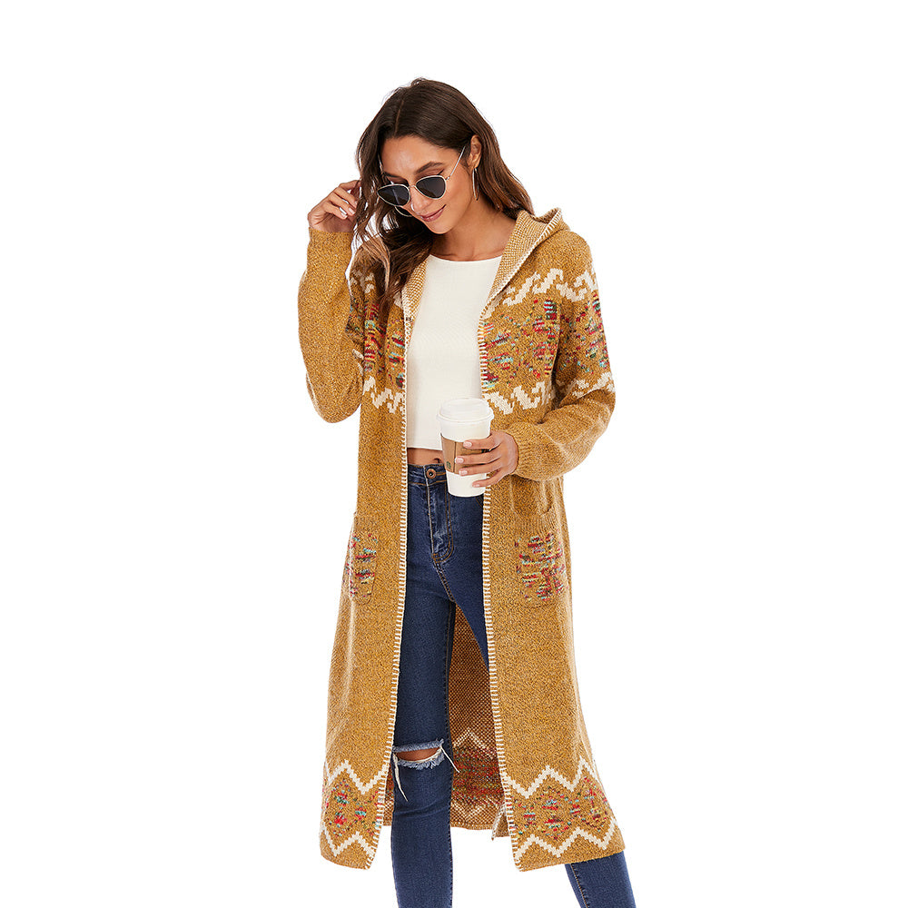 Hooded retro national cardigan