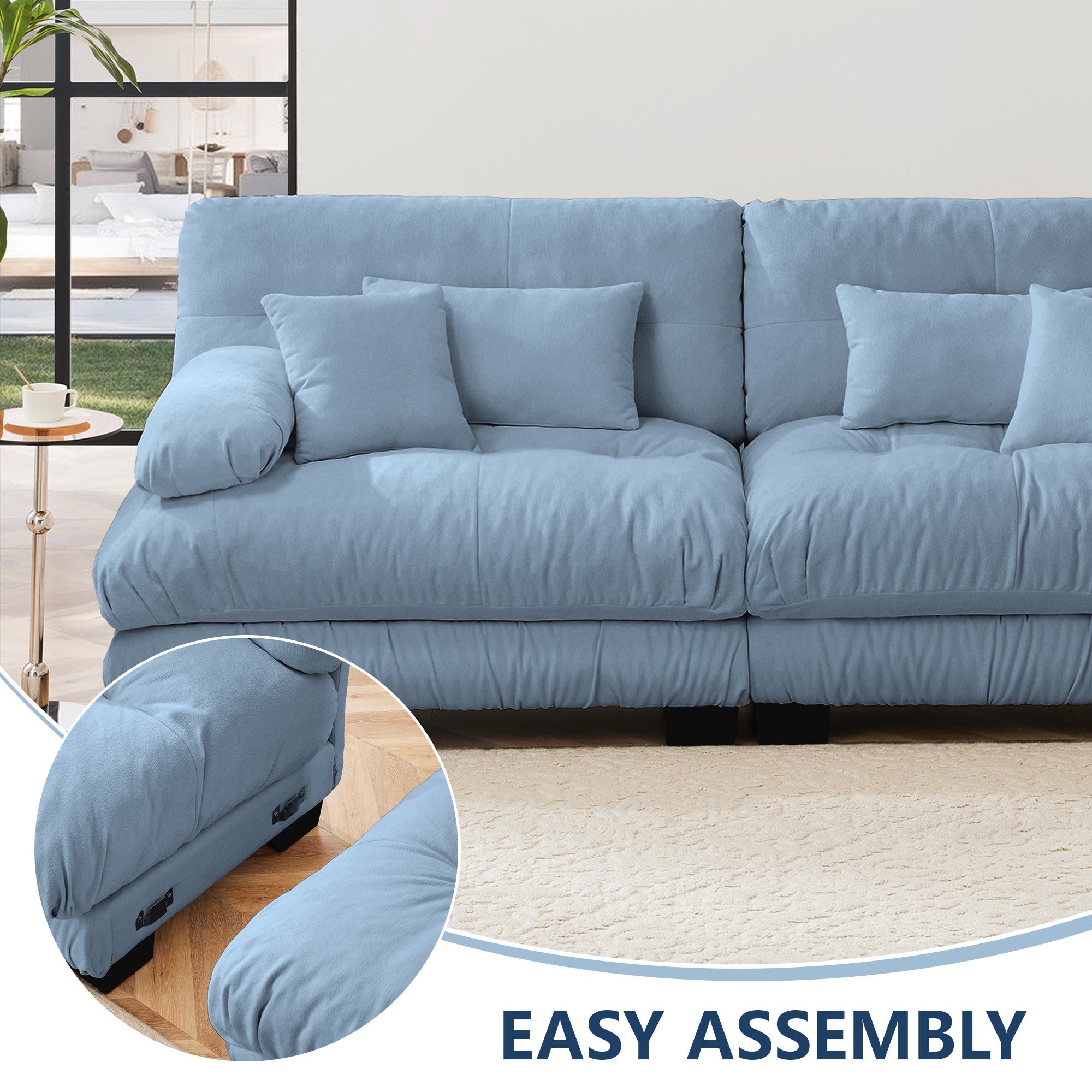 Luxury Modular Sectional Sofa Couch - Oversized U Shaped Cloud Couch For Living Room,Deep Seat Sofa Couch With 2 Ottomans ,Chenille Blue