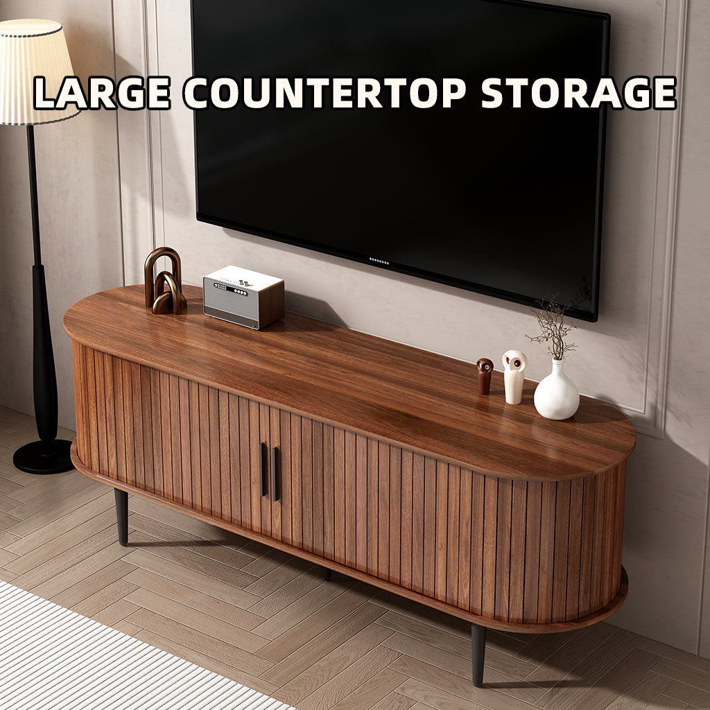 TV Stand, 55 Modern TV Console Table With Storage Compartment And Sliding Door, Gaming Entertainment Center With Cabinet For Living Room, Bedroom, Office Walnut