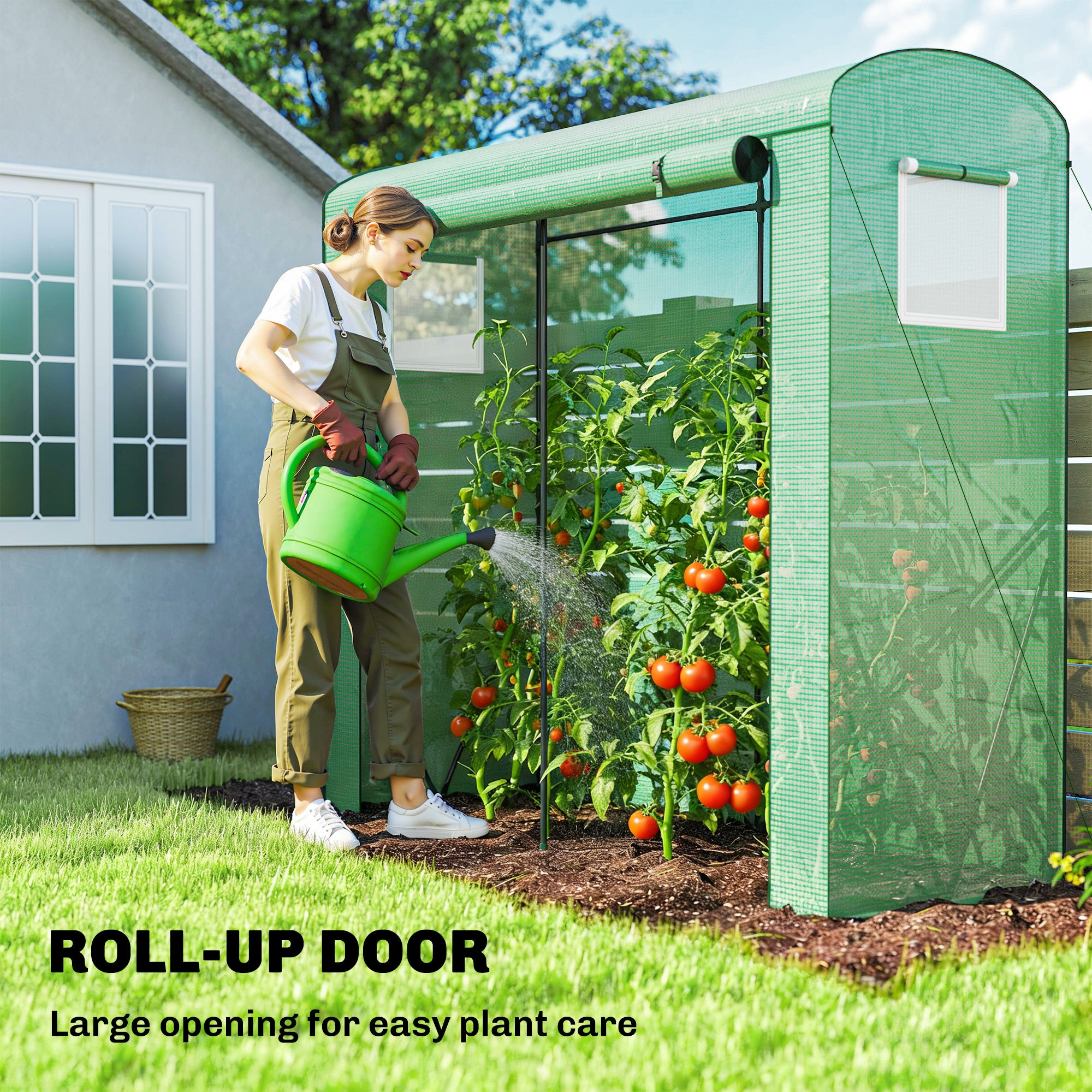 Mini Greenhouse, Portable Greenhouse with Roll-Up Door and 2 Mesh Windows, PE Cover, 78.7" x 29.5" x 74", Green