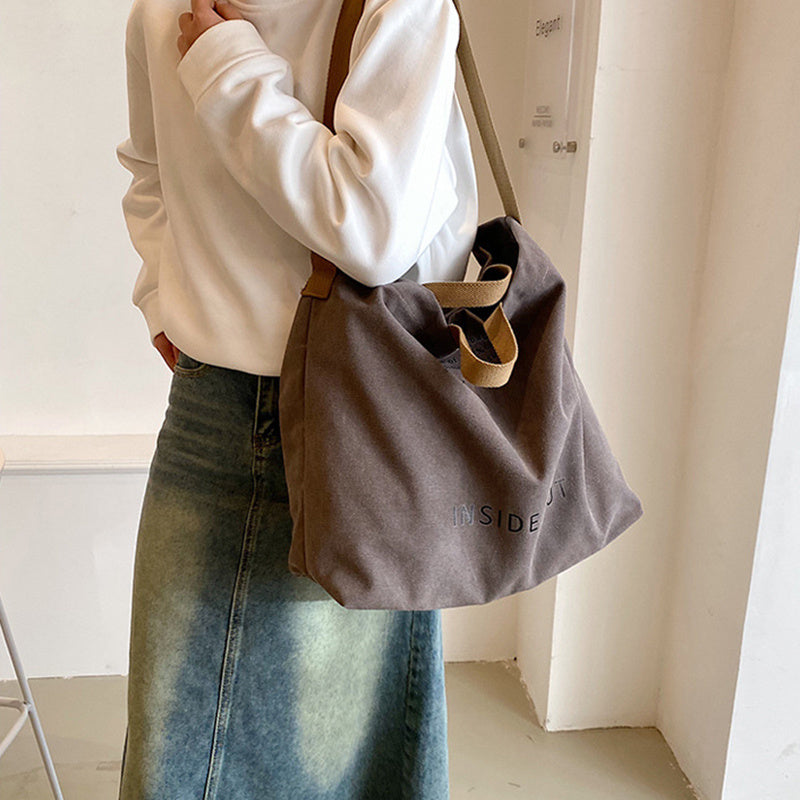 Large-capacity Canvas Bags Women Casual Fashion Totes Alphabet Print Shoulder Bag With Adjustable Strap Retro Handbag For Shopping