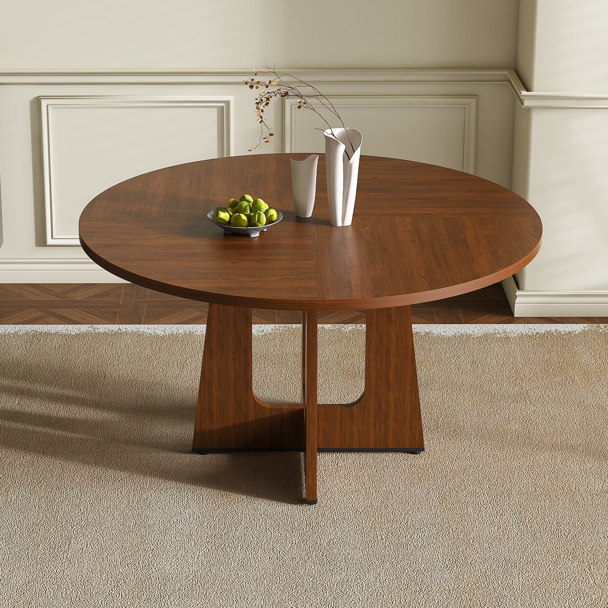 Round Dining Table For 4 - 47 Inch Farmhouse Kitchen Table  MDF Circle Table With Wood Grain Finish  300lb Weight Capacity  Easy Assembly For Dining Room  Kitchen  Living Room - Spiced Round Table