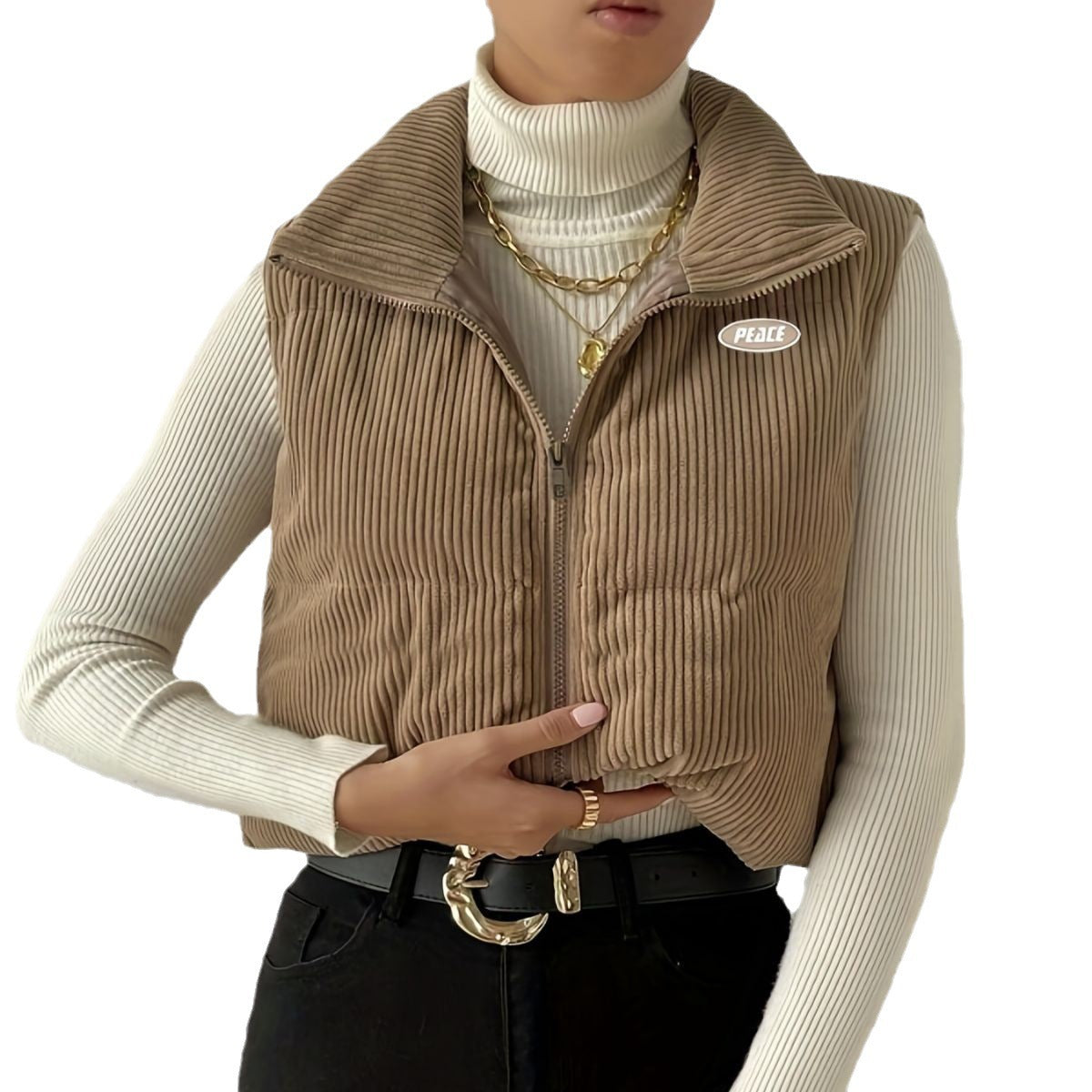 Women's Corduroy Short Outer Wear Autumn And Winter New Thickened Cotton Padded Coat Vest