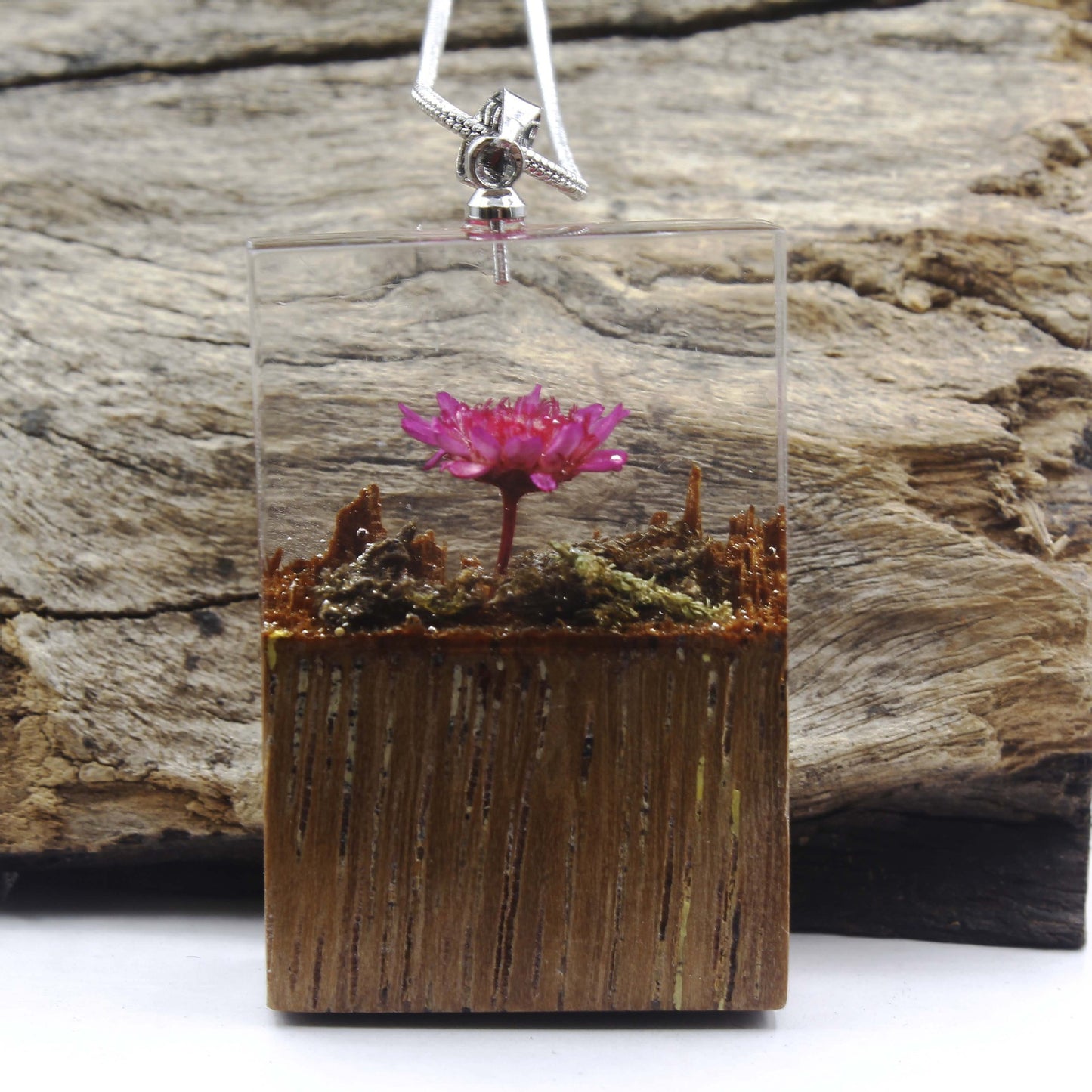 Handmade Real Dried Flower Wooden Pendant Necklace