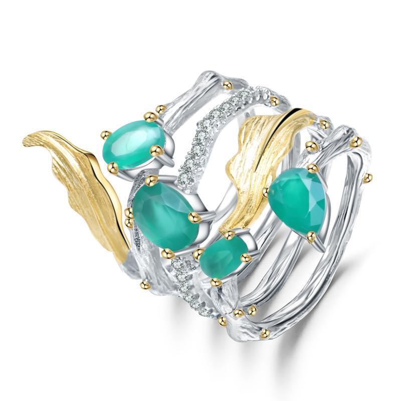 Colorful Gemstone Bracelet Ring 925 Sterling Silver Crystal Ring