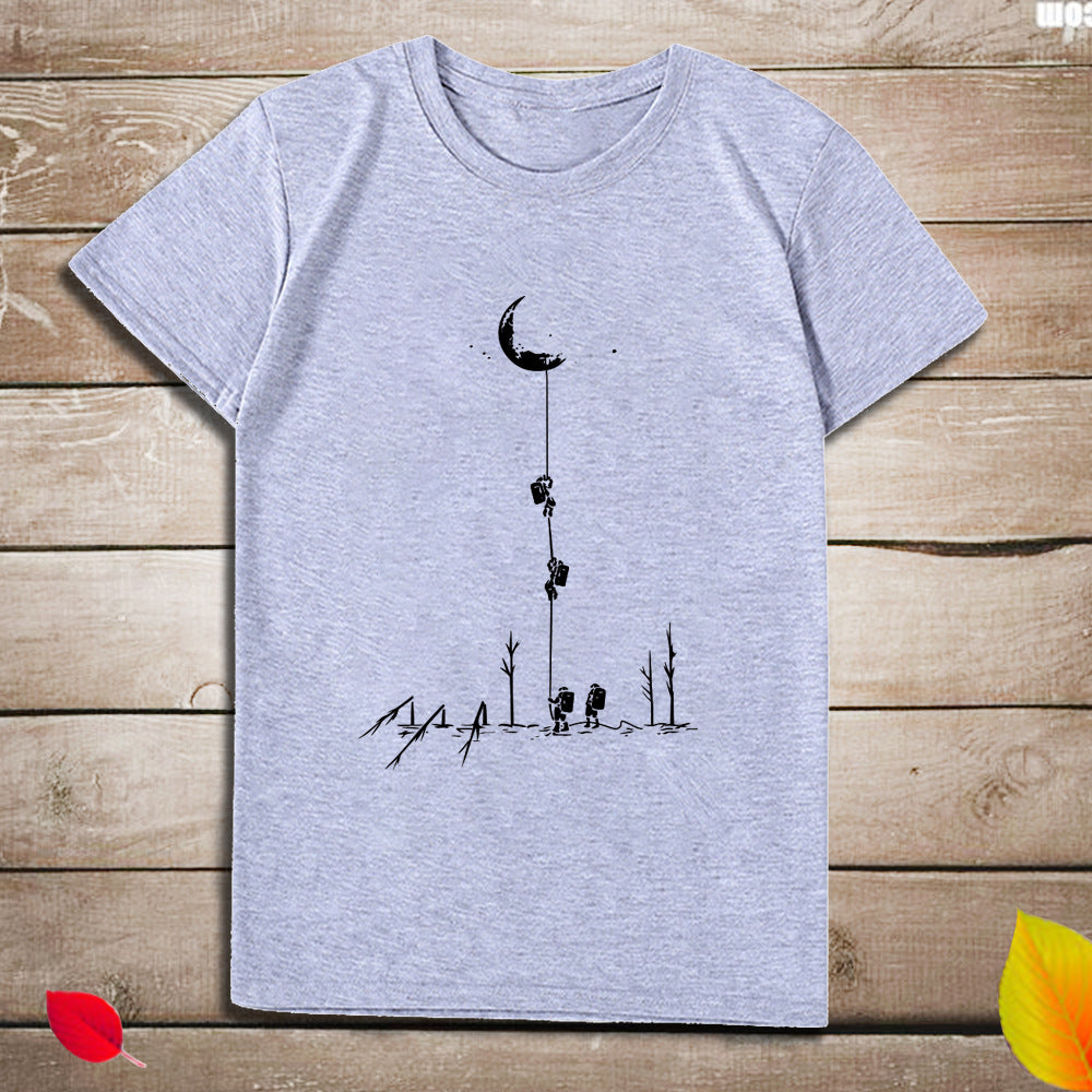 Top print moon wood fun T-shirt