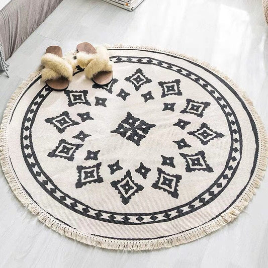 Nordic cotton and linen round carpet