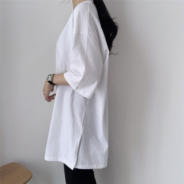 Round Neck Pullover Loose Bottoming Shirt T-shirt Women Pure Cotton