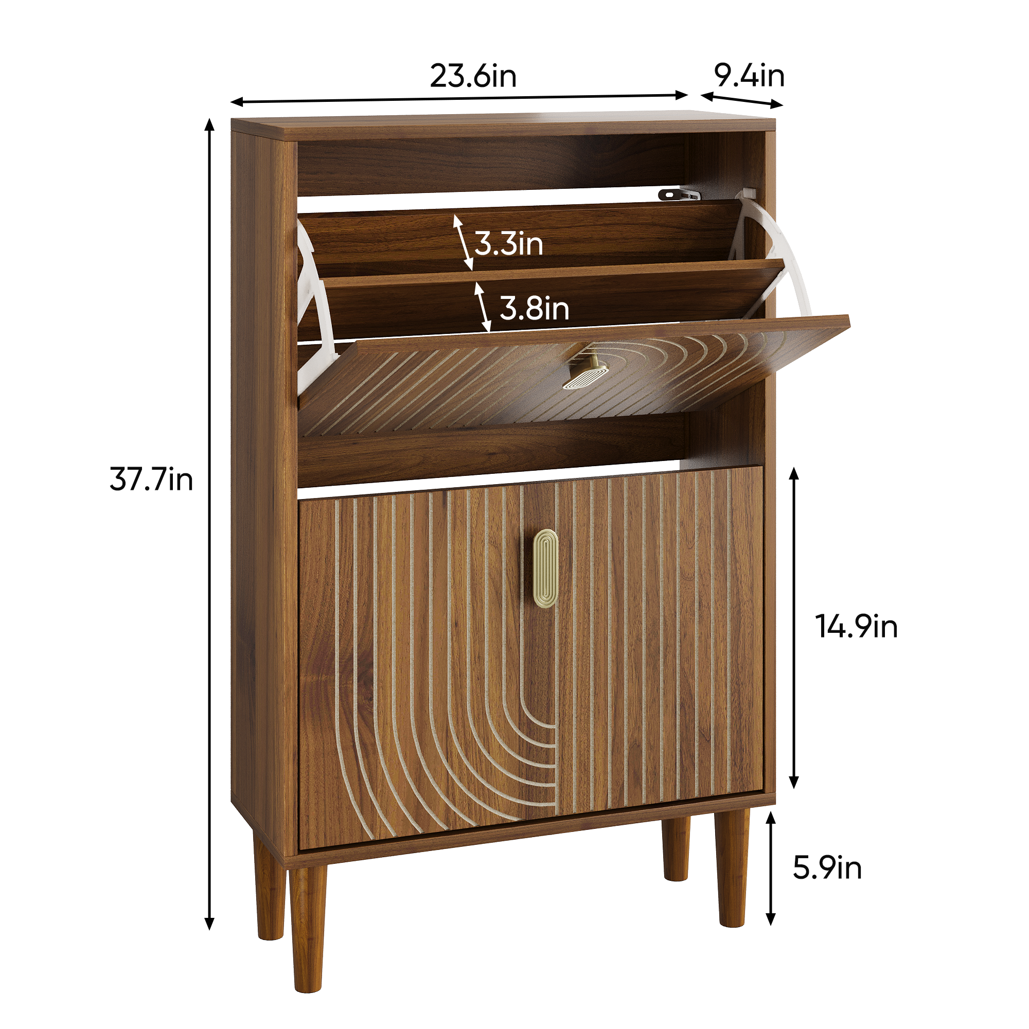 Shoe Storage Cabinet With 2 Flip Drawers,Free Standing Shoe  Cabinet With Metal Handles For Entryway,Shoe Rack Cabinet With Line Groove Design,23.6 W