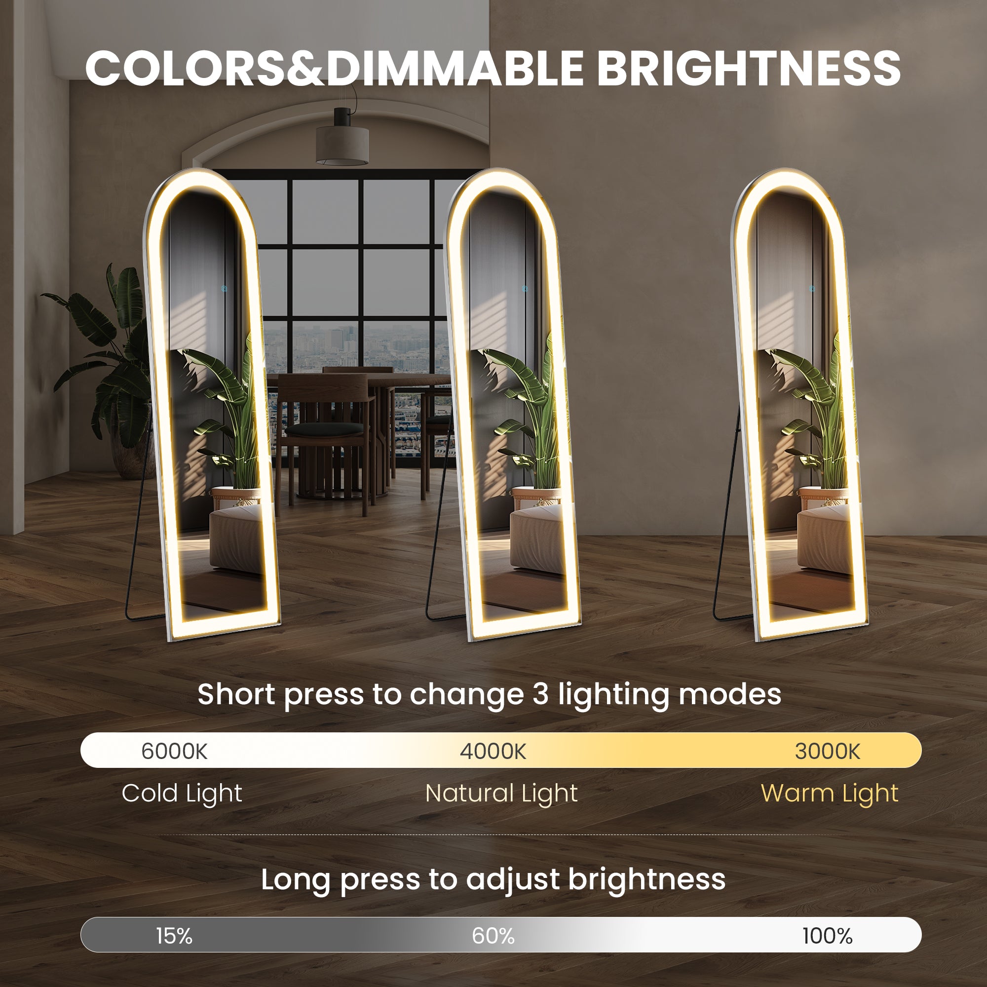 3 Color Lighting Mirror With LED Lights