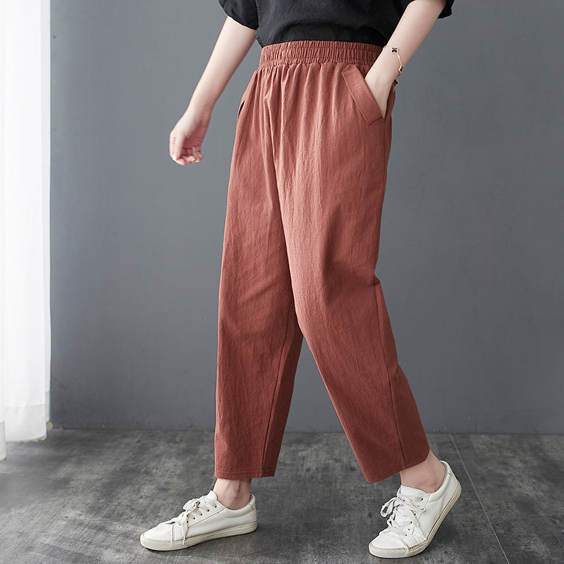 Loose Harem Casual Cotton And Linen Thin Cropped Pants