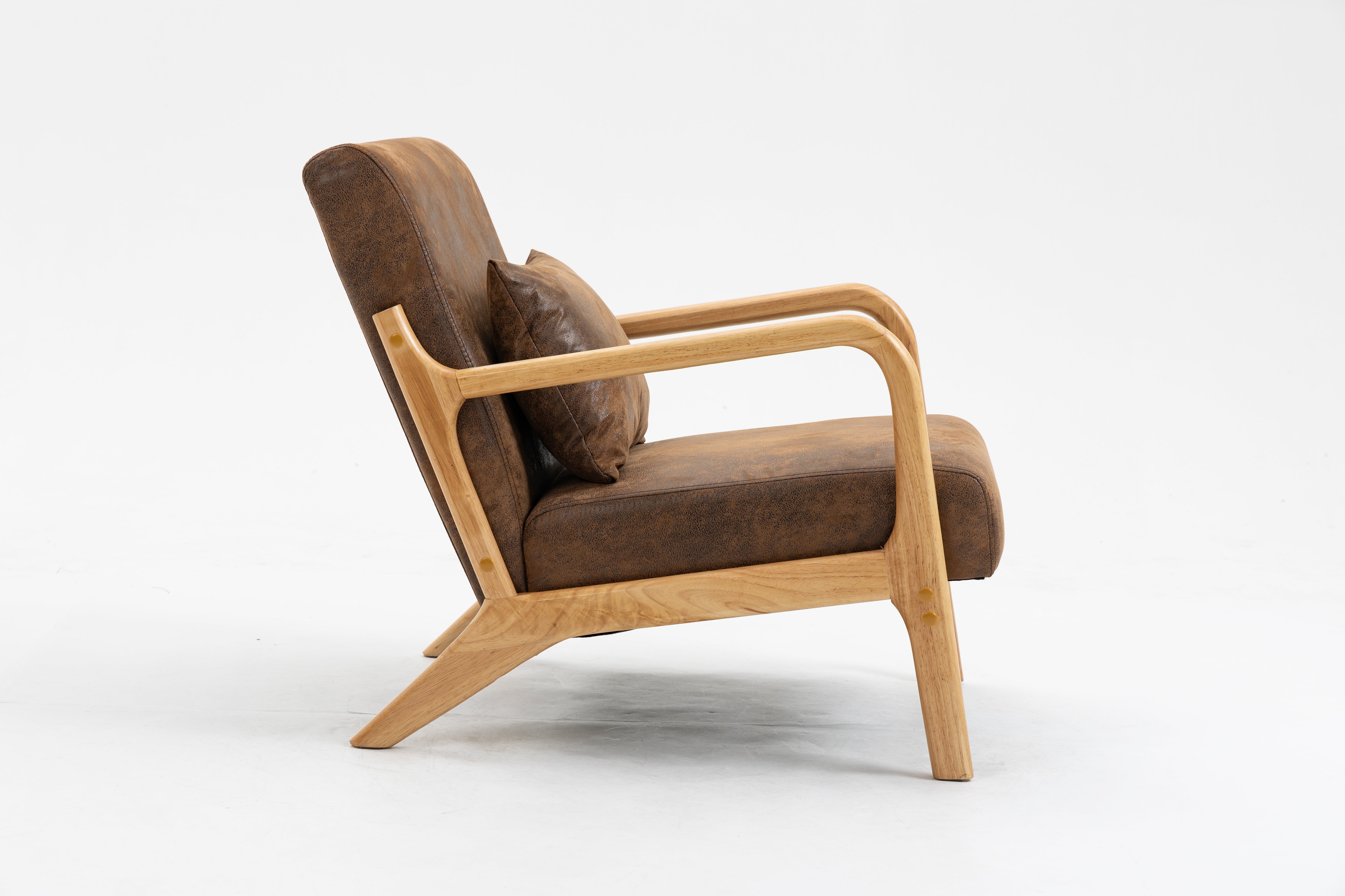 Mid Century Modern Accent Chair With Wood Frame, Upholstered Living Room Chairs With Waist Cushion, Reading Armchair For Bedroom Sunroom