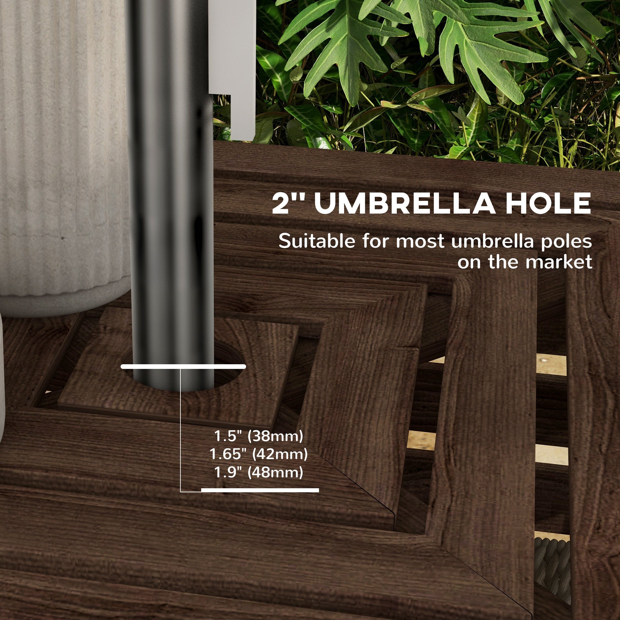 2-in-1 Outdoor Umbrella Base Storage Box, Wooden Patio Coffee Table, Brown