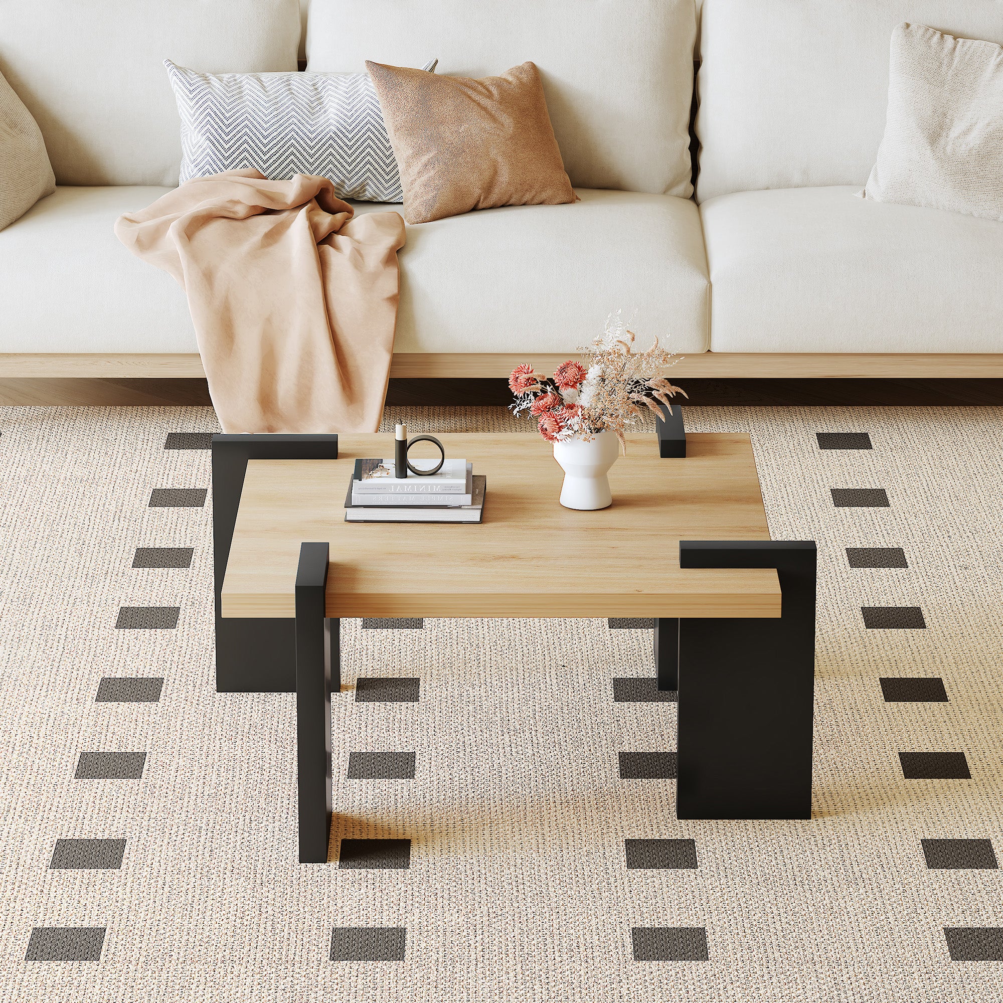 Natural Wood  Colored MDF Coffee Table, Suitable For Modern Minimalist Living Rooms And Leisure Areas, With Product Dimensions Of 31.5 31.5 16.6inches.