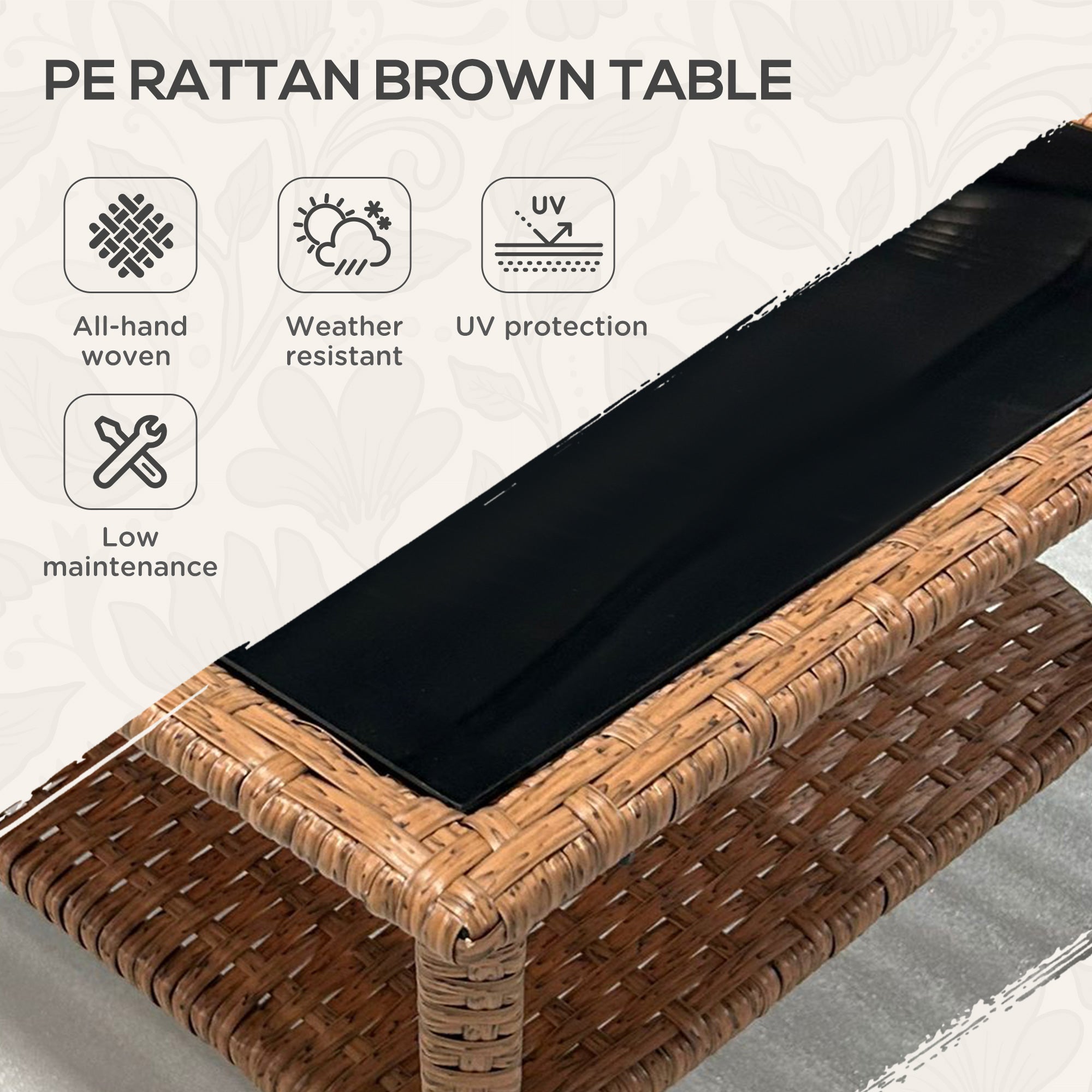 Rattan Side Table, Outdoor End Table With Storage Shelf, Aluminum Frame Square, Coffee Table With Tempered Glass Top, Sand