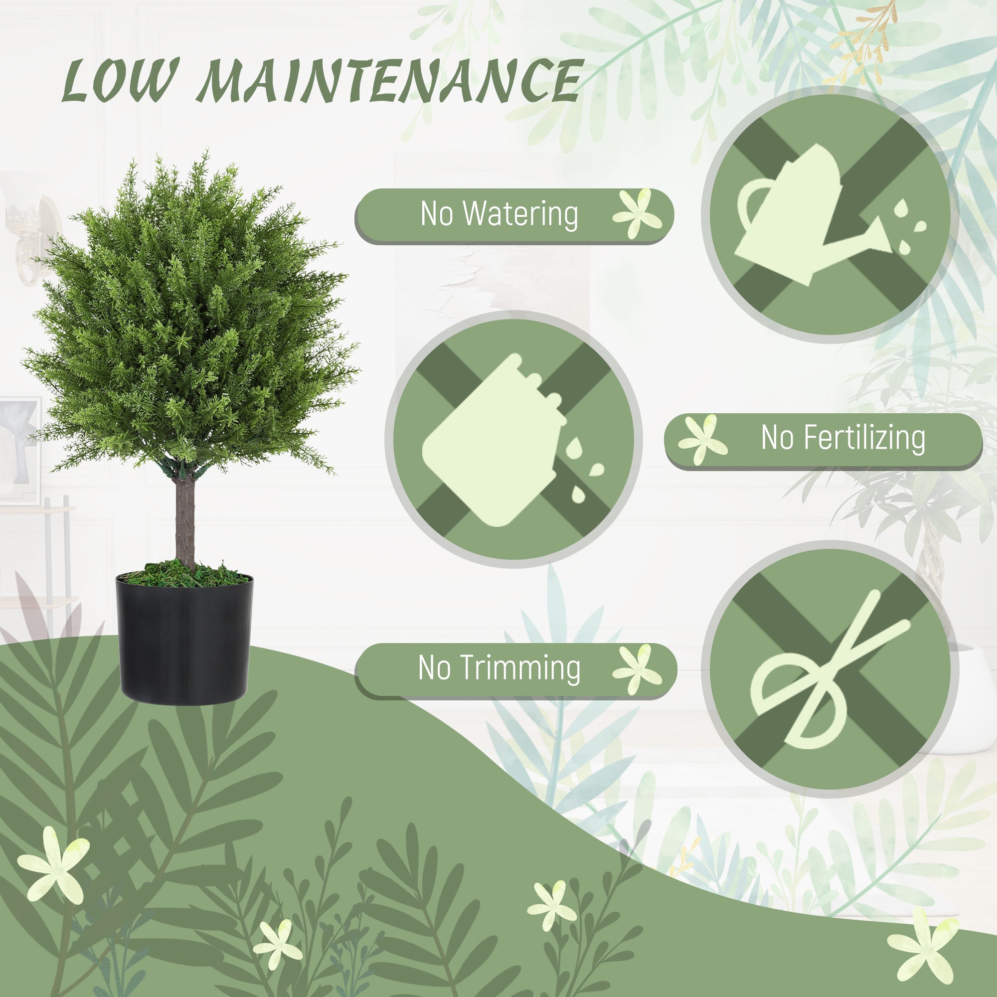 Set of 2 Decorative Artificial Plants, Cedar Topiary Trees in Pots, Fake Plants for Home Indoor outdoor Decor