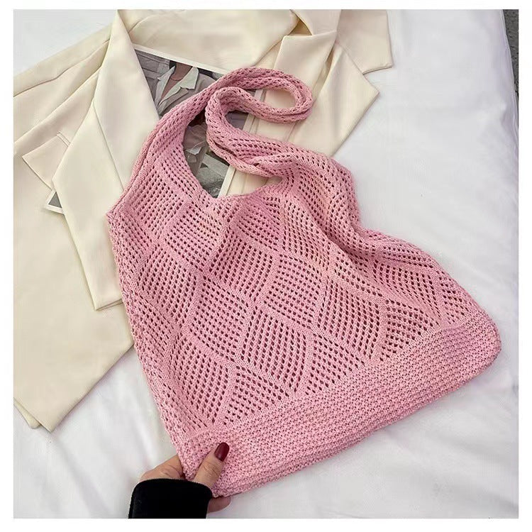 Solid Color Bag Knitted Bags Hollow Woven Bag