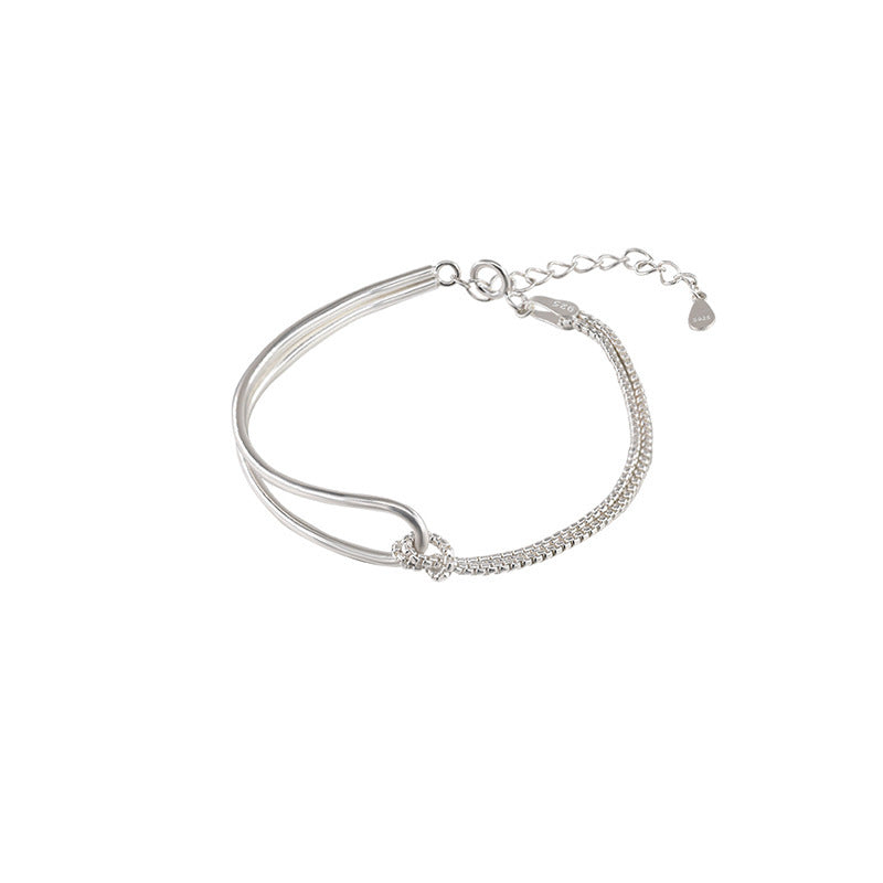 Women's 925 Sterling Silver Stitching Asymmetric Bracelet