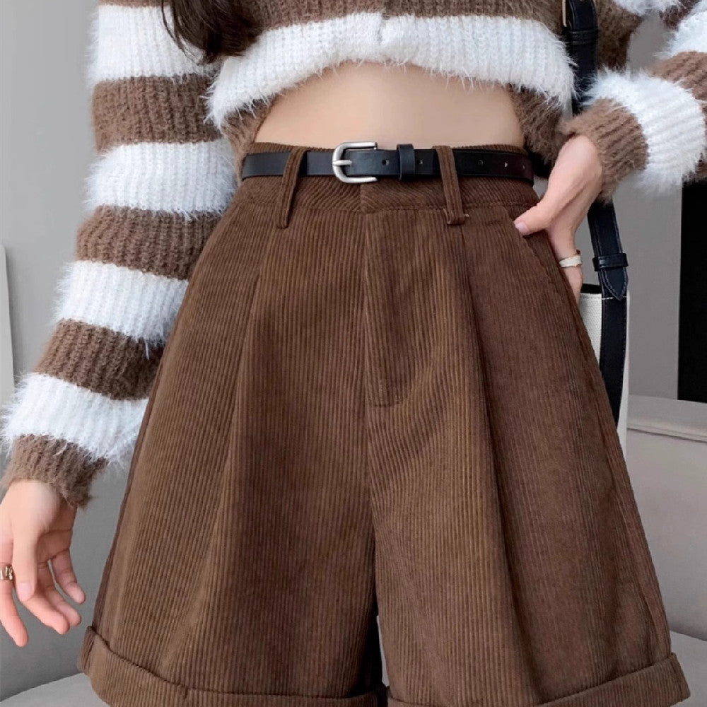 Fashion Brown Corduroy Shorts For Women